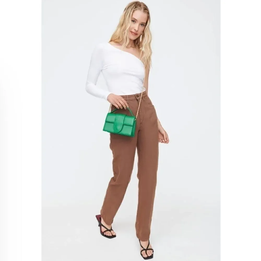 Moda Luxe Elizabeth Crossbody Bag Green Faux Leather Top Handle Chain Strap